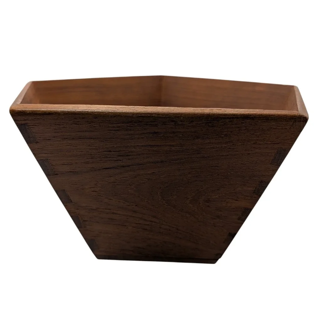 Vintage Sowe Teakwood Bowl Dovetail Handmade Pentagon Sweden Mid‎ Century SEE